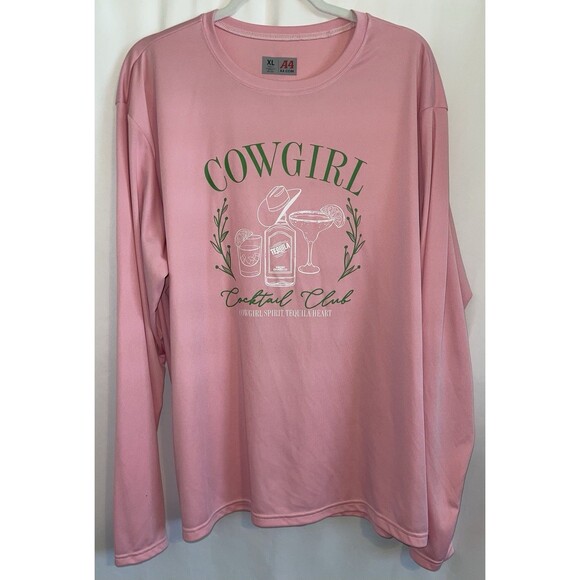 A4 Tops - A4 Shirt Long Sleeve Cowgirl Cocktail Club Pink Green White Women’s Size XL